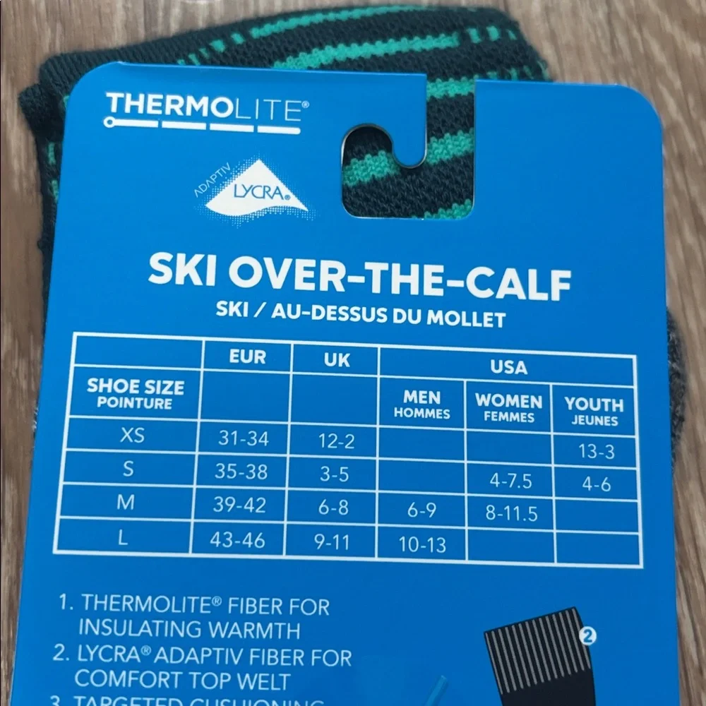 new! Columbia women’s over the calf ski socks, gray/teal, Medium